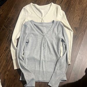 American Eagle Outfitters Gray Waffle Knit Top